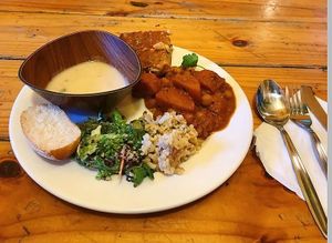 Lunch buffet with the creamy cauliflower soup at Lentil As Anything - Abbotsford Convent in Abbotsford