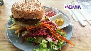 Vegan Burger with chickpea patty at Veganka in Ankara