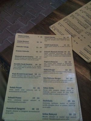Menu at Veganka in Ankara