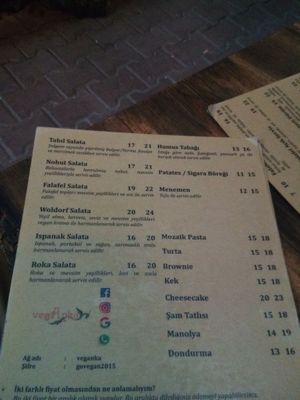 Menu at Veganka in Ankara