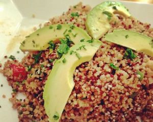 java’s famous quinoa organic quinoa, imported sweet red and yellow peppers, scallions, tomatoes, avocado, tossed with atlantic doles flakes (organic seaweed), extra virgin olive oil, sesame seeds and natural seasonings. at Juice and Java in Miami Beach