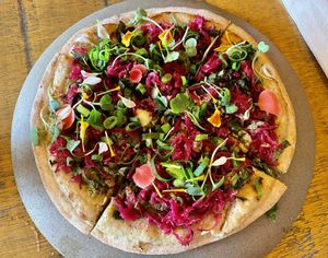 Fermented pizza. This, is, amazing!!! Kimchi and sourkrout,  at Org Bistro in Rio De Janeiro