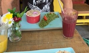 red juices and starter   at Org Bistro in Rio De Janeiro