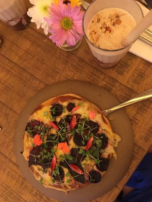 Vegan Pizza and milkshake  at Org Bistro in Rio De Janeiro
