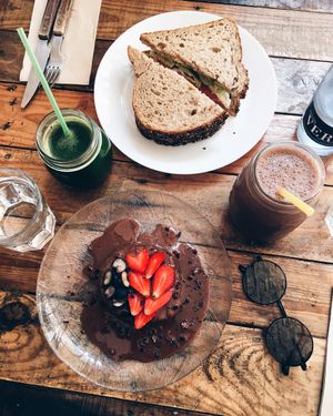 Pancakes with nutella. All vegan all good. at The Juice House in Barcelona