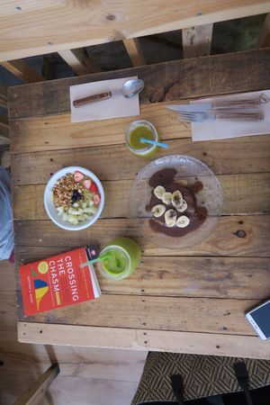chia bowl and pancakes at The Juice House in Barcelona