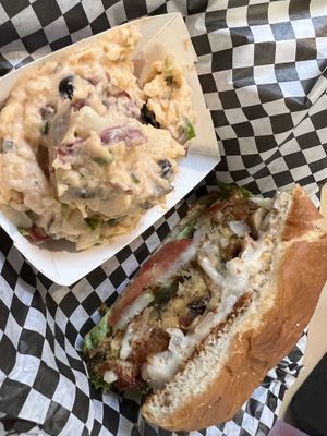 Mushrooms burger and potato salad   at BBQ4Life in Boise