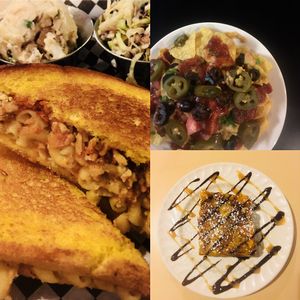 Vegan Foot Sandwich, Spicy Vegan Coleslaw, Vegan Potato Salad, Vegan Nachos and Vegan Bread Pudding at BBQ4Life in Boise