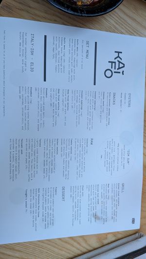 Menu at Kaifo in Gothenburg