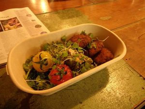 salad with falafel-sort of patties at Misters in Auckland