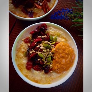 Oatmeal loaded with seeds and dried fruit at The Crabapple Cafe in Brackendale