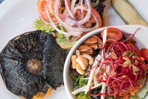 porty burger and side at The Crabapple Cafe in Brackendale