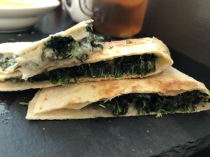 Spinach quesadilla with vegan cheese at Veggie Macau in Macau
