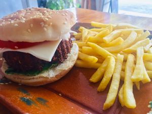 Falafel burger at Falafel Nessya in Playa Del Carmen