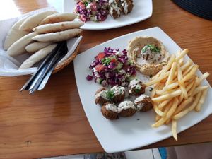 "full plate" combo at Falafel Nessya in Playa Del Carmen