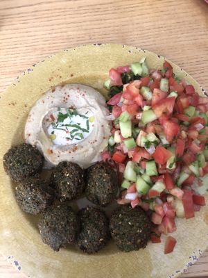 Falafel, humus and salad  at Falafel Nessya in Playa Del Carmen