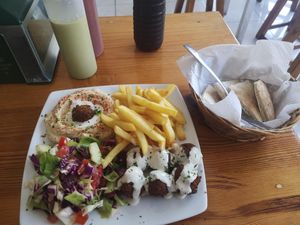 Falafel plate at Falafel Nessya in Playa Del Carmen
