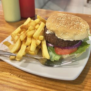 Falafel burger  at Falafel Nessya in Playa Del Carmen