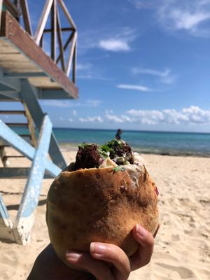 Falafel pita. Short walk to the beach if you want to get takeout and eat there instead. at Falafel Nessya in Playa Del Carmen