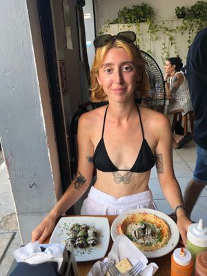 Me, very happy that I am about to eat. at Falafel Nessya in Playa Del Carmen