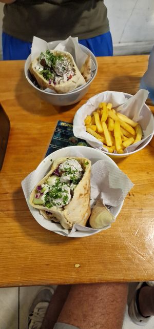 Pita and fries (Not on the menu $40) at Falafel Nessya in Playa Del Carmen