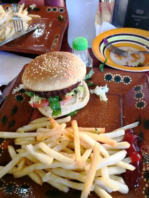 Falafel burger  at Falafel Nessya in Playa Del Carmen