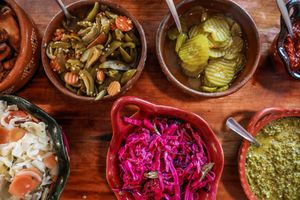 Free salad bar at Falafel Nessya in Playa Del Carmen