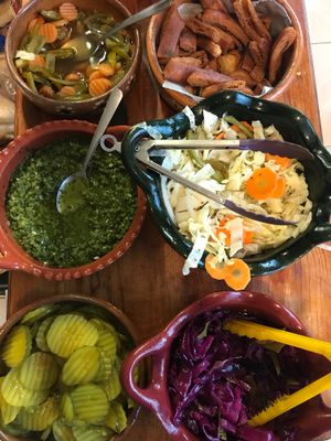 Toppings to your falafels  at Falafel Nessya in Playa Del Carmen