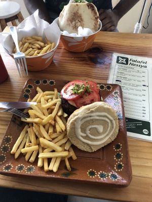Pita & Falafel burger  at Falafel Nessya in Playa Del Carmen