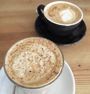 Chai latte & soy flat white at Little River in Brunswick