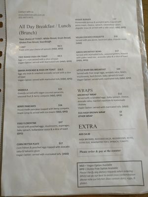 2017 menu at Little River in Brunswick