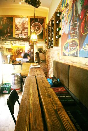 Unique interior design at Olive Tree Hummus Original in Budapest