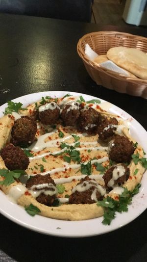 Hummus with falafel at Olive Tree Hummus Original in Budapest