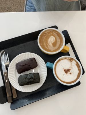 Cappuccino and sweets  at The Bread Blue - Nogosan in Seoul