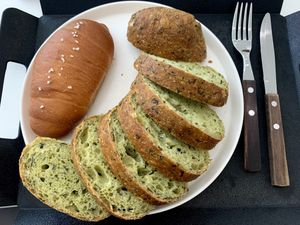 Salty bread and spinach Focaccia!  at The Bread Blue - Nogosan in Seoul