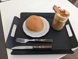 Lotus latte and oat original cream bun at The Bread Blue - Nogosan in Seoul