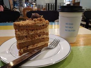 Soy Latte and cake at The Bread Blue - Nogosan in Seoul