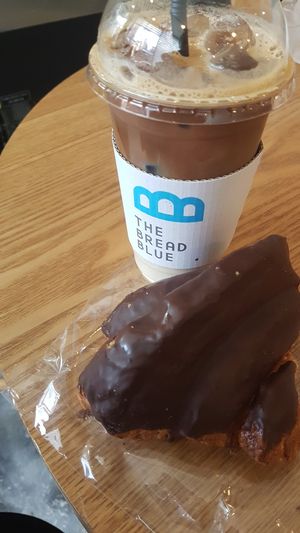 Fantastic chocolate croissant and ice coffee at The Bread Blue - Nogosan in Seoul