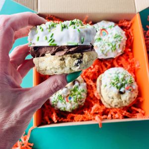 Vegan, Gluten-Free Lucky Chipwich 💚🍀  at Karma Baker in Westlake Village