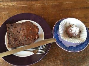 Super choco-nuts ball & chocolate brownie at Akasha Home Restaurant in Koh Phangan
