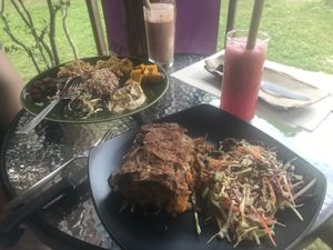Moussaka and watermelon juice at Akasha Home Restaurant in Koh Phangan
