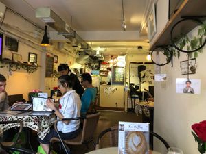 Inside  at Lee Ocarina Cafe in Outlying Islands