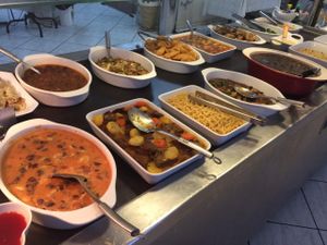 Hot meal counter at Panda Vegan Restaurant in Sao Paulo