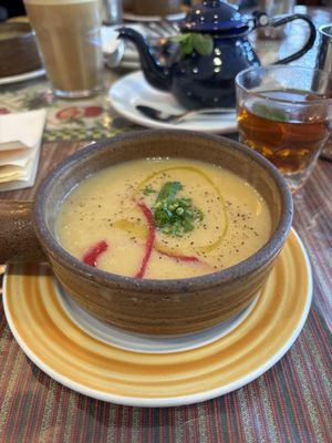 The famous lentil soup. Without the garlic oil it wouldn’t have been that good.  at Maha's Fine Egyptian Cuisine in Toronto