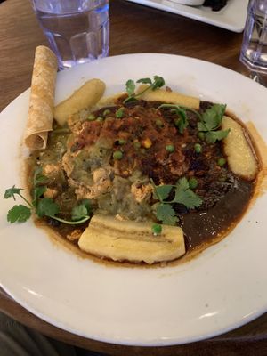 Huevos Motuleños  at Cafe Pasqual's in Santa Fe