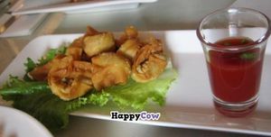 Dumplings and sweet and sour sauce. Excellent junk food. at Chuch Bistro in Montreal