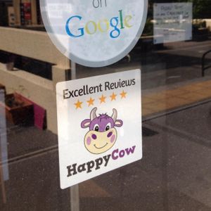 The 5 Cow review sticker at Painted Elephant in Newcastle Upon Tyne