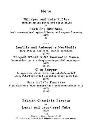 Menu at Coca Sova in Dublin