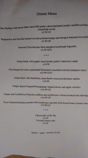 Menu at Coca Sova in Dublin