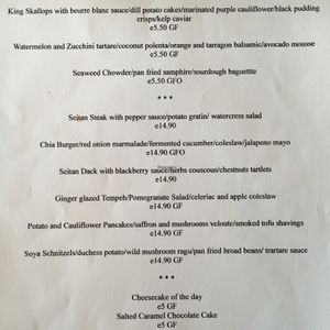 Dinner menu  at Coca Sova in Dublin